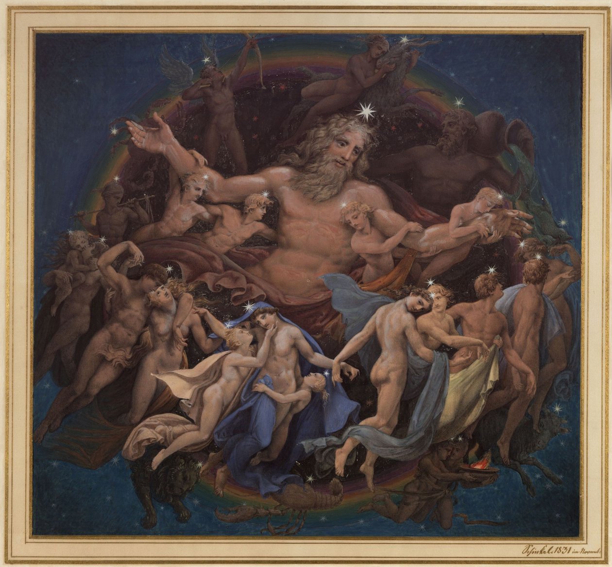 Berlijn. Altes Museum aan de Lustgarten. Ontwerp voor de muurschildering „Uranus en de dans van de sterren“ door Karl Friedrich Schinkel