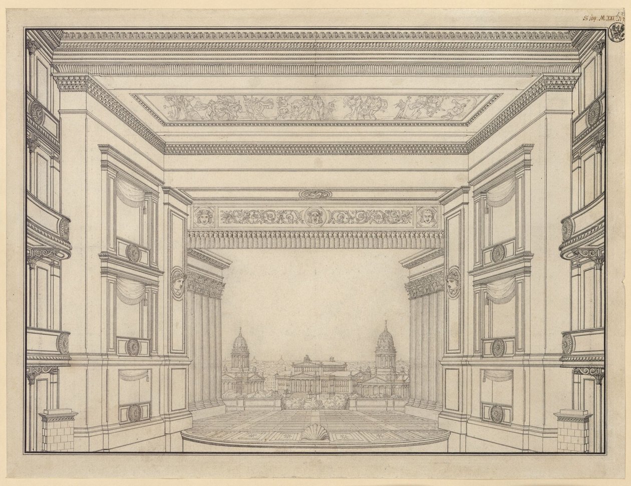 Berlijn. Schauspielhaus op de Gendarmenmarkt, podium door Karl Friedrich Schinkel