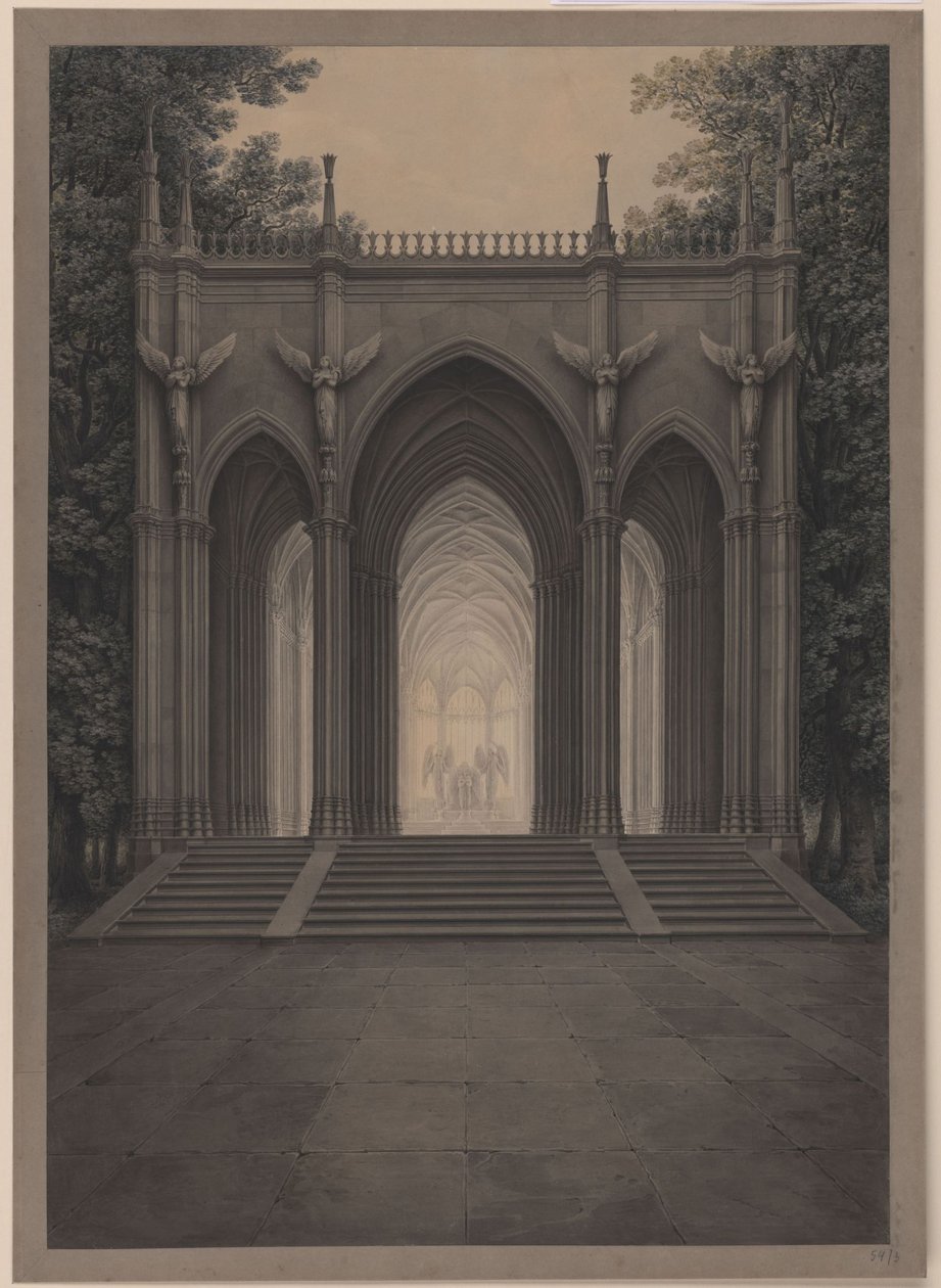 Berlijn. Paleis Charlottenburg, paleispark, mausoleum van koningin Luise. Gezicht door Karl Friedrich Schinkel