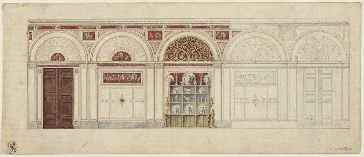 Berlijn, Wilhelmstraße 102. Paleis van prins Albrecht van Pruisen, ontwerp voor de eetzaal door Karl Friedrich Schinkel