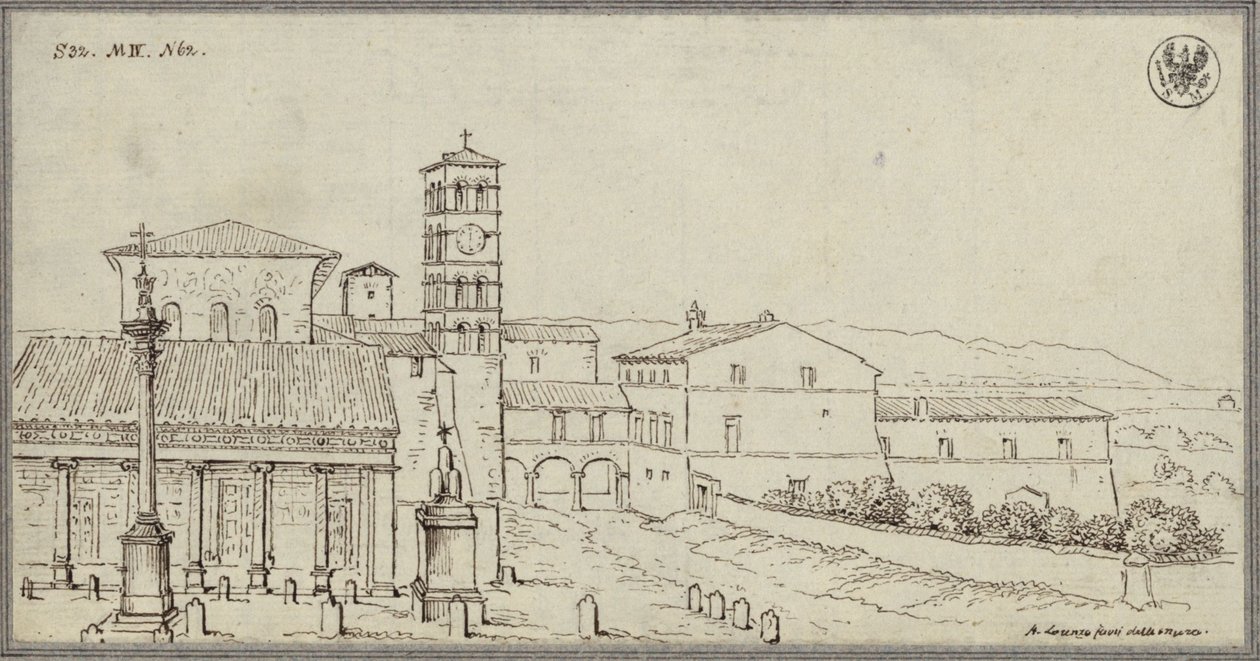 Uitzicht op San Lorenzo fuori le mura in Rome door Karl Friedrich Schinkel