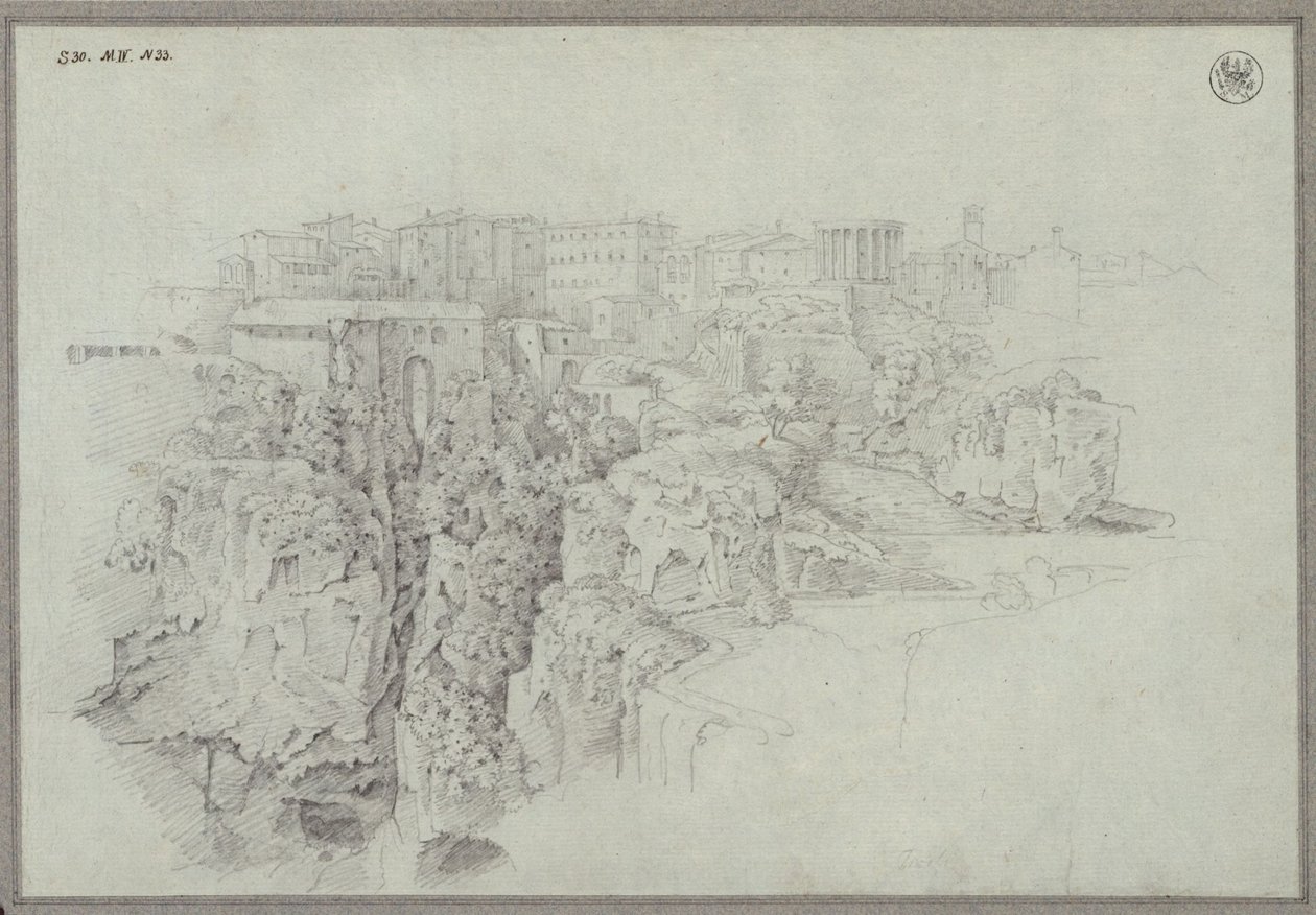 Gezicht op Tivoli over de vallei van de Aniene door Karl Friedrich Schinkel