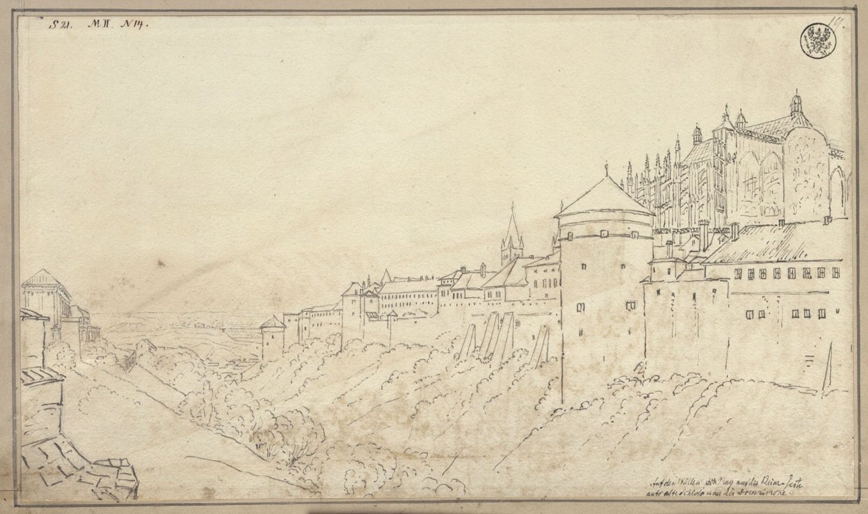 Uitzicht op de Hradčany in Praag met het koor van de Sint-Vituskathedraal door Karl Friedrich Schinkel