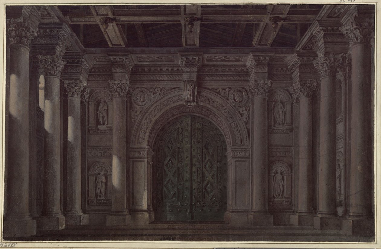 De bruid van Messina. Treurspel van Friedrich Schiller. Ontwerp voor het 1e en het laatste decor. Hal met zuilen en portaal door Karl Friedrich Schinkel