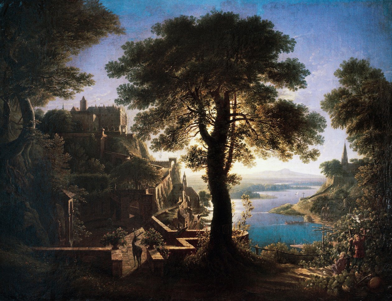 Kasteel aan de rivier door Karl Friedrich Schinkel