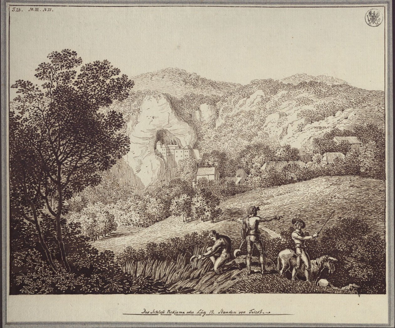 "Het kasteel van Lueg of Predjama, op 12 uur rijden van Triëst" door Karl Friedrich Schinkel