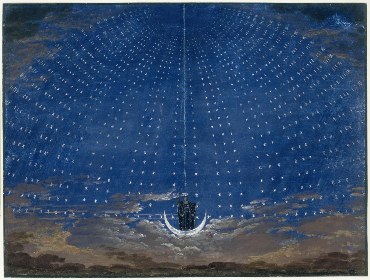 De Toverfluit. Opera van Wolfgang Amadeus Mozart. Ontwerp voor het decor. De Sterrenzaal van de Koningin van de Nacht door Karl Friedrich Schinkel
