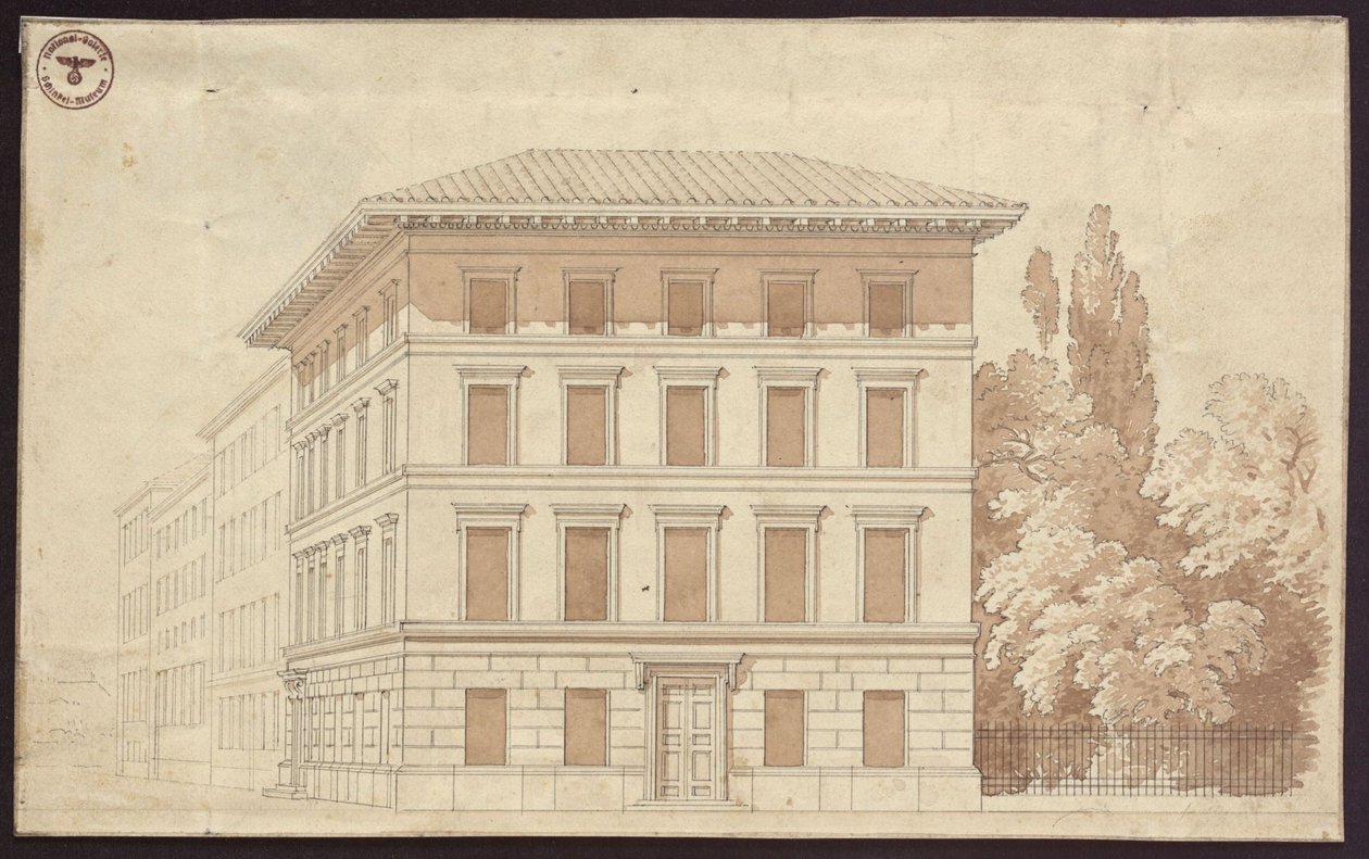 Ontwerp voor een woonhuis. Aanzicht door Karl Friedrich Schinkel