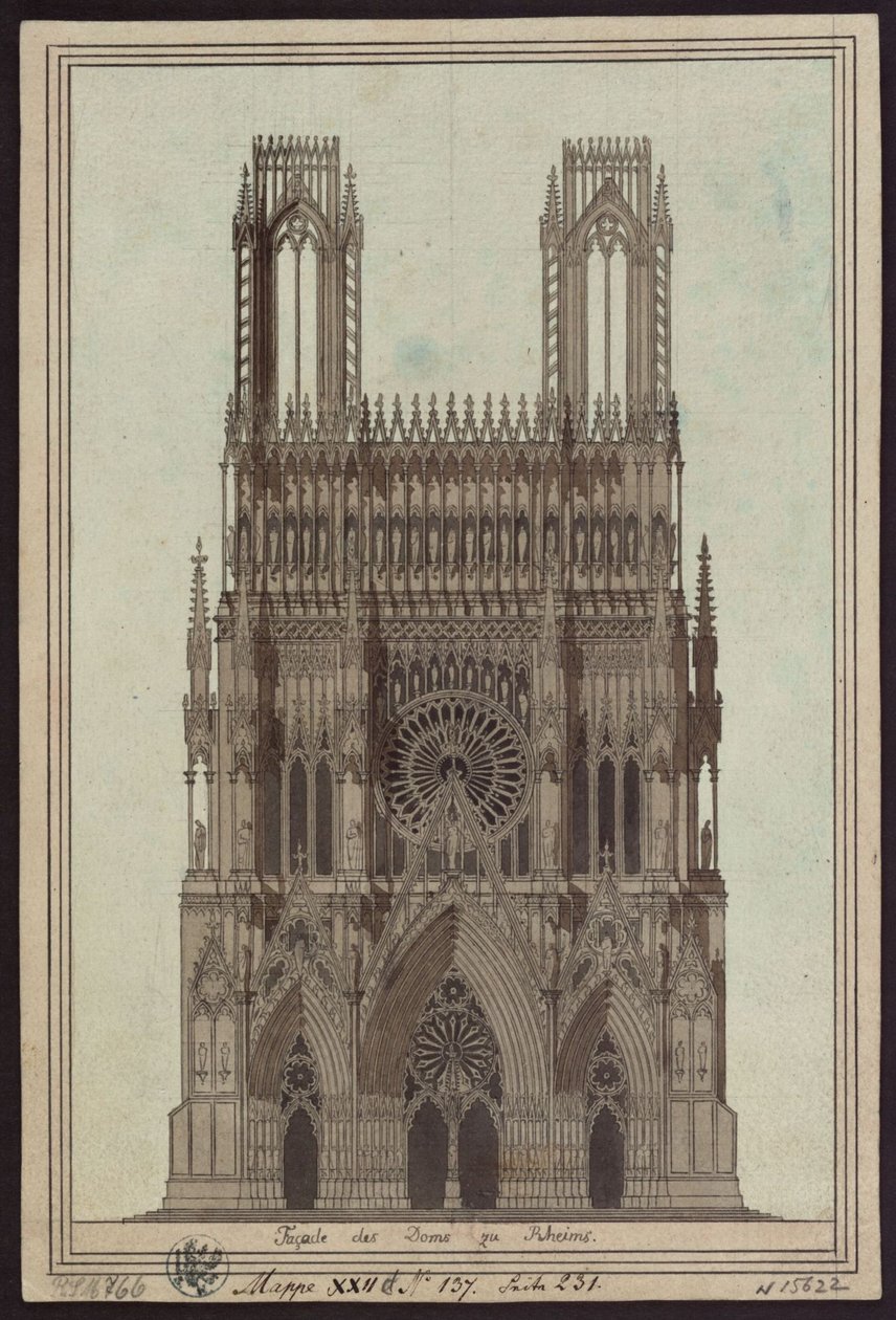 Gevel van de kathedraal van Reims door Karl Friedrich Schinkel