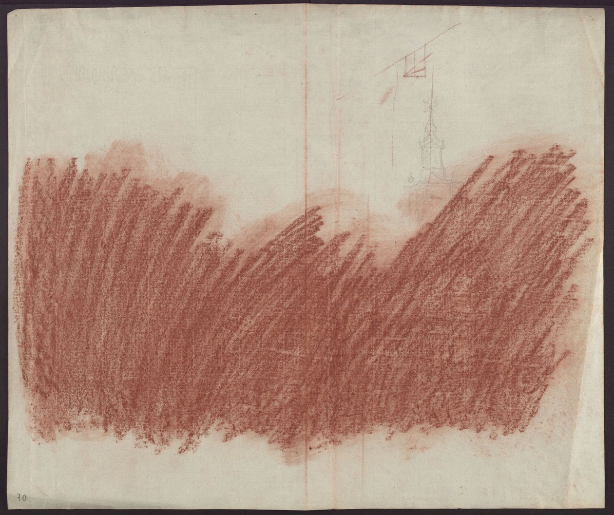 Flächiger Auftrag von Rötel zum Durchzeichnen der Darstellung auf recto door Karl Friedrich Schinkel