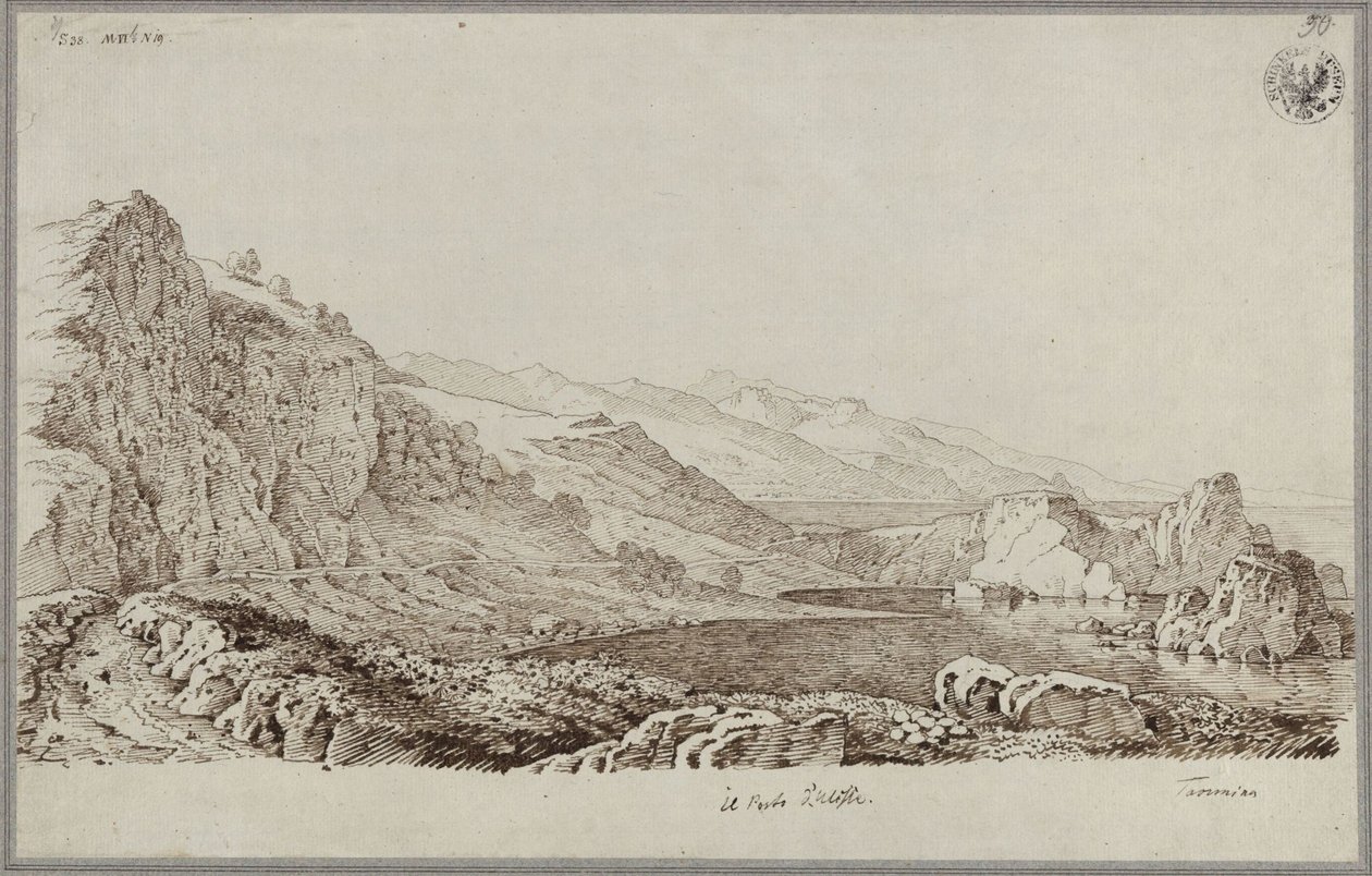 "De haven van Odysseus bij Taormina" / Landschap bij Taormina door Karl Friedrich Schinkel