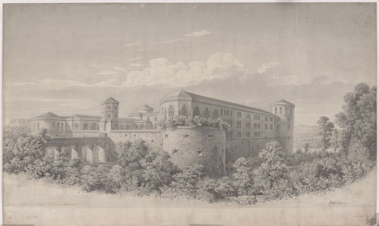 Halle an der Saale. Ontwerp voor de verbouwing van de Moritzburg. Aanzicht vanuit het noordoosten door Karl Friedrich Schinkel