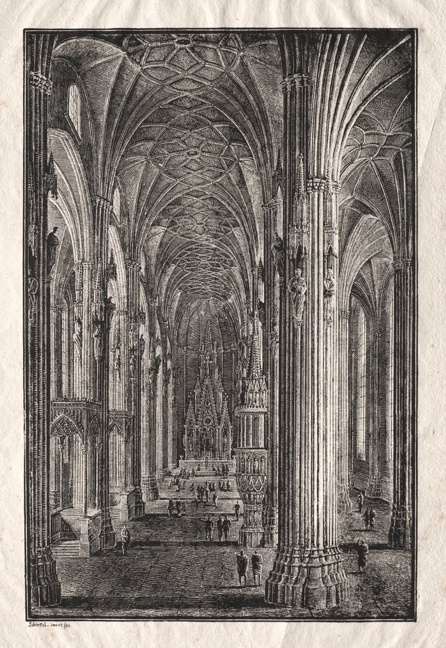 Interieur van de Stephansdom in Wenen door Karl Friedrich Schinkel