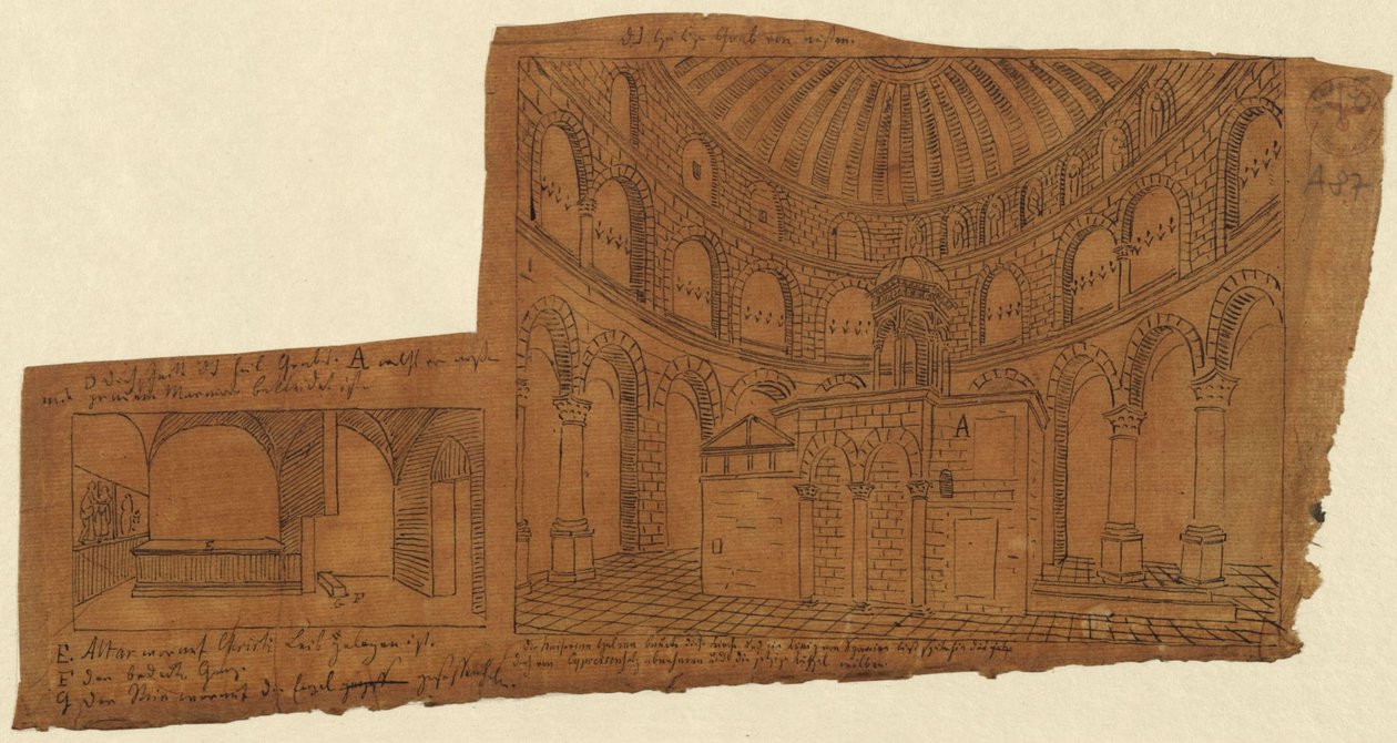 Jeruzalem. Heilig Grafkerk. Binnenaanzicht door Karl Friedrich Schinkel