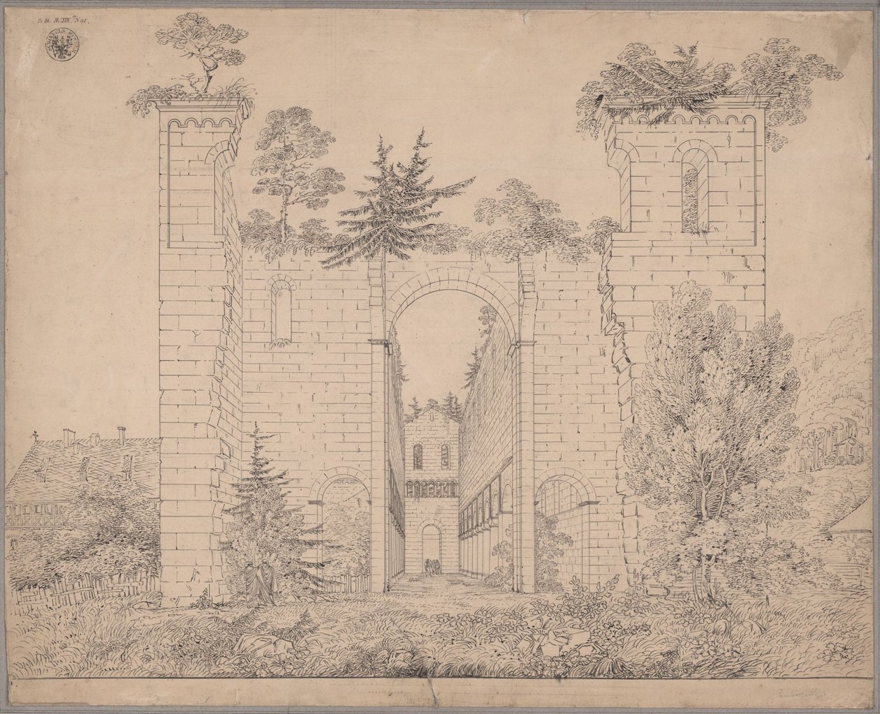 Ruïne van de abdij van Paulinzella. Gezicht in het schip vanuit het oosten door Karl Friedrich Schinkel
