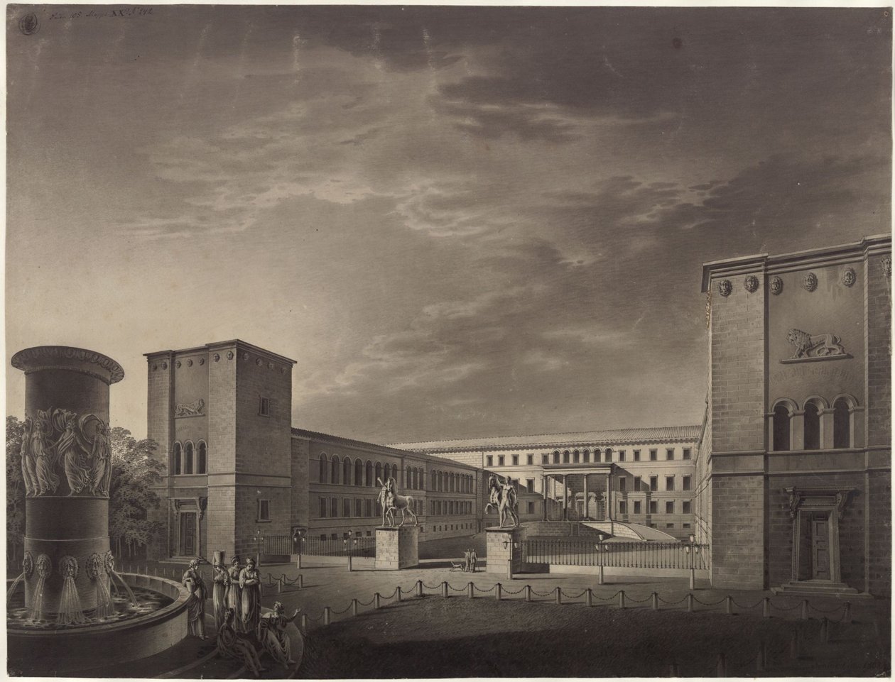 Köstritz. Slot. Aanzicht van de binnenplaatszijde door Karl Friedrich Schinkel