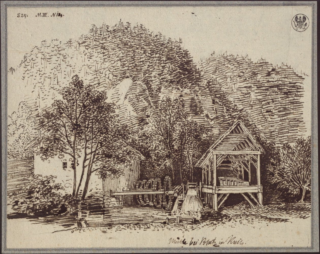 "Molen bij Popetz in Krain" / Molen bij het dorp Podpetsch (Podpeč) in Krain door Karl Friedrich Schinkel