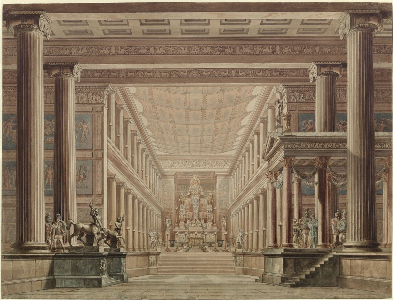 Olimpia. Opera van Gaspare Spontini. Ontwerp voor het tweede decor. Interieur van de tempel van Diana door Karl Friedrich Schinkel