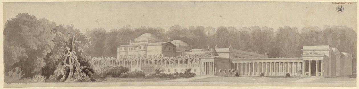 Potsdam-Sanssouci. Oud landhuis bij kasteel Charlottenhof. Perspectiefaanzicht vanuit het noordoosten door Karl Friedrich Schinkel