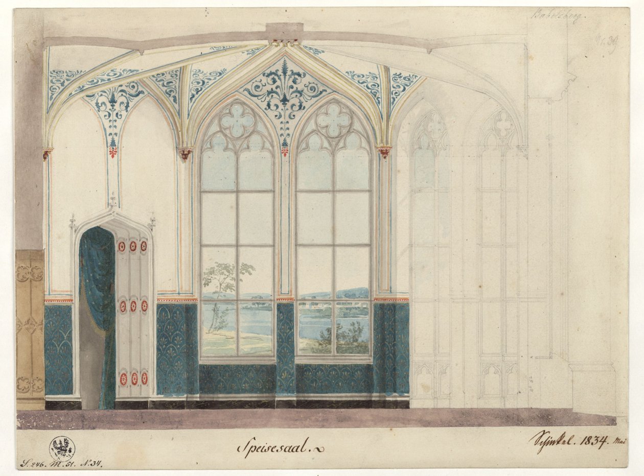 Potsdam. Slot Babelsberg. Eetzaal. Wanddecoratie door Karl Friedrich Schinkel