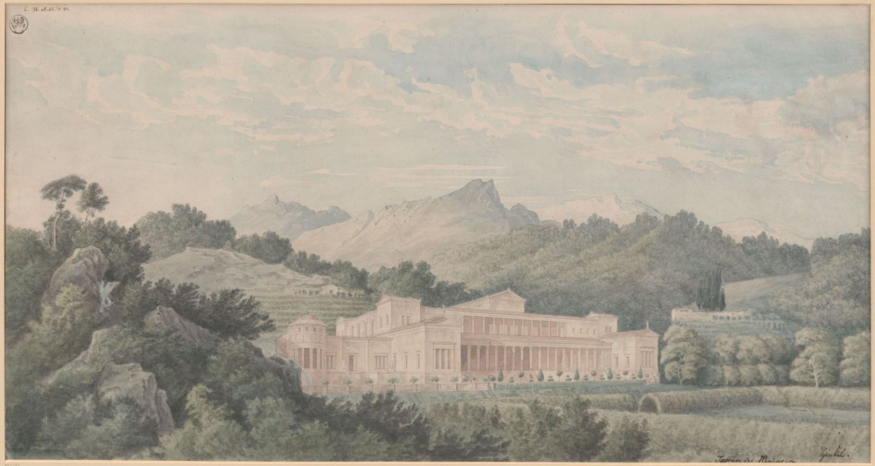 Reconstructie van de Villa Tusca volgens Plinius. Aanzicht door Karl Friedrich Schinkel
