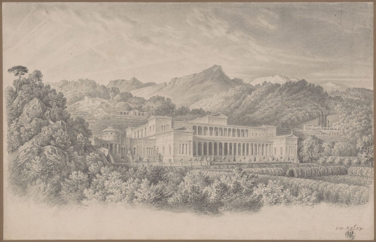 Reconstructie van de Villa Tusca volgens Plinius. Perspectieftekening door Karl Friedrich Schinkel