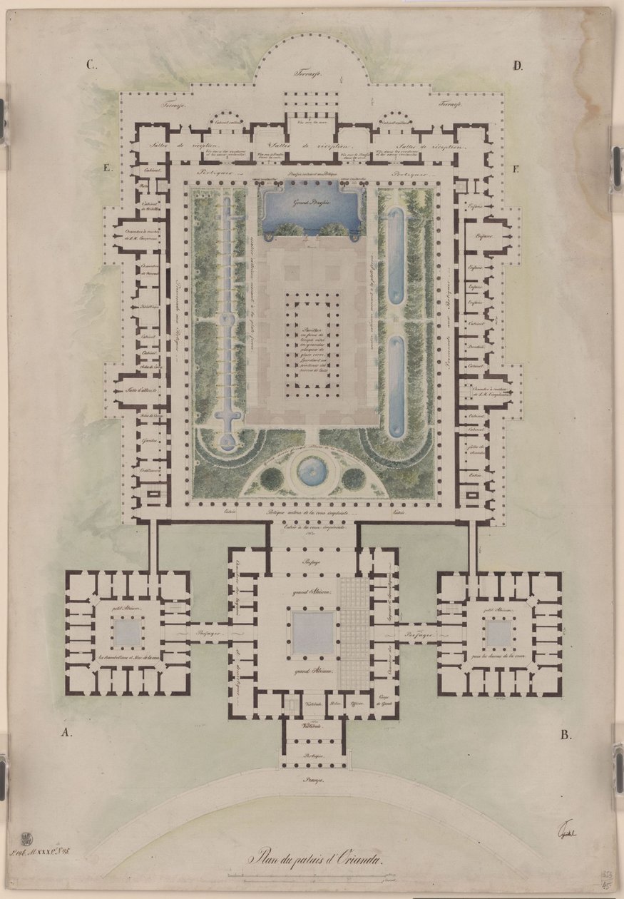 Paleis Orianda op de Krim. Antikiserend ontwerp. Plattegrond door Karl Friedrich Schinkel