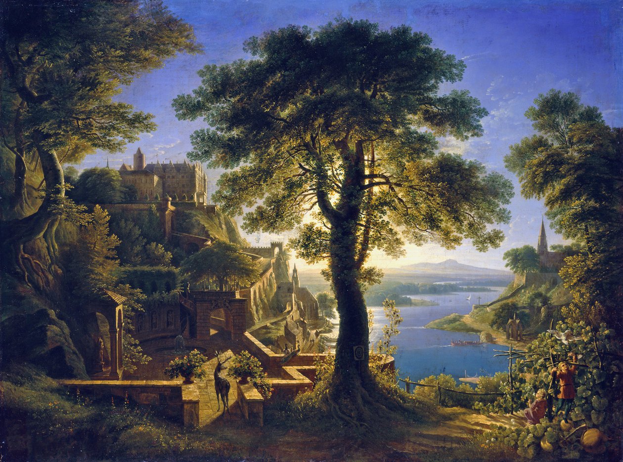 Kasteel aan de rivier door Karl Friedrich Schinkel