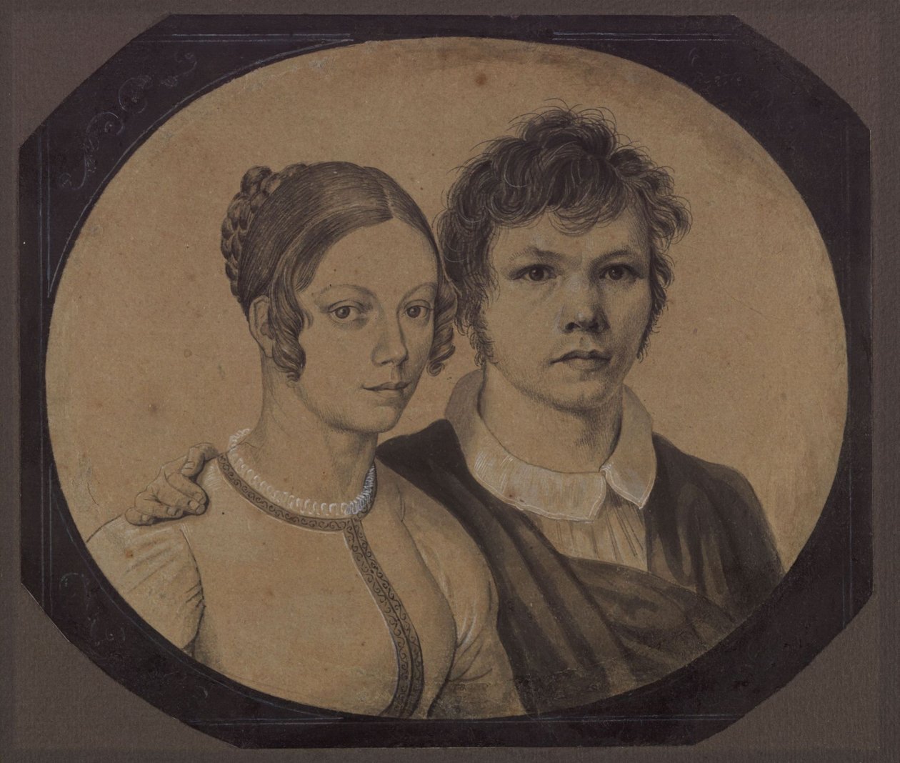 Zelfportret van Karl Friedrich Schinkel met Susanne Schinkel, geboren Berger door Karl Friedrich Schinkel