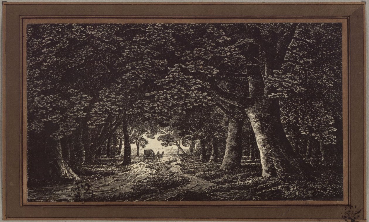 Bosweg met een koets door Karl Friedrich Schinkel