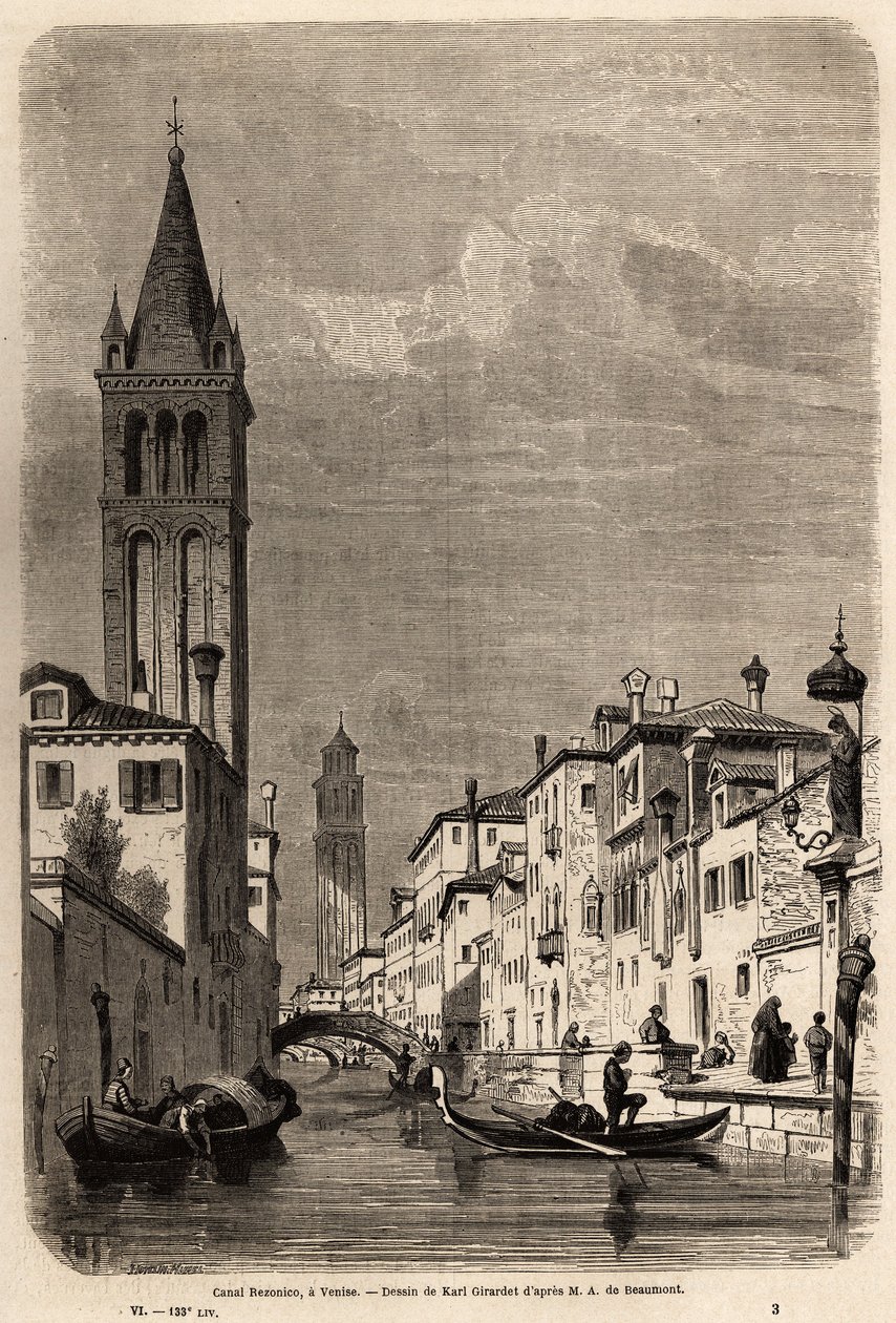Het Rezonico-kanaal, tekening door Karl Girardet (1813-1871), ter illustratie van Adalbert de Beaumont