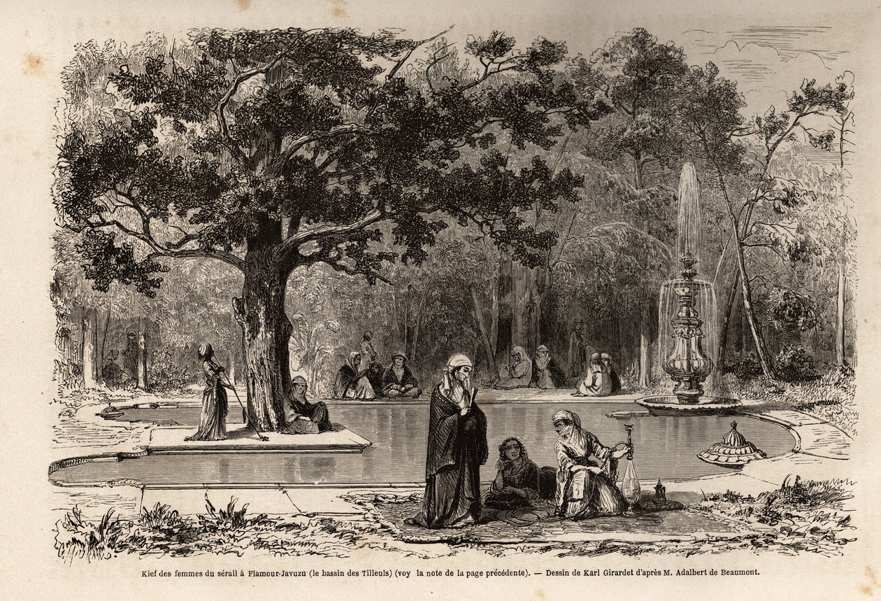 De kief van de vrouwen van het serail in Flamour-Javuzu, in het paleis van Constantinopel (het huidige Istanboel). Gravure in Le tour du monde. door Karl Girardet