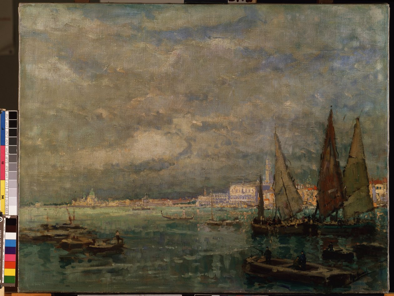 Zicht op Venetië met zeilboten door Karl Hagemeister