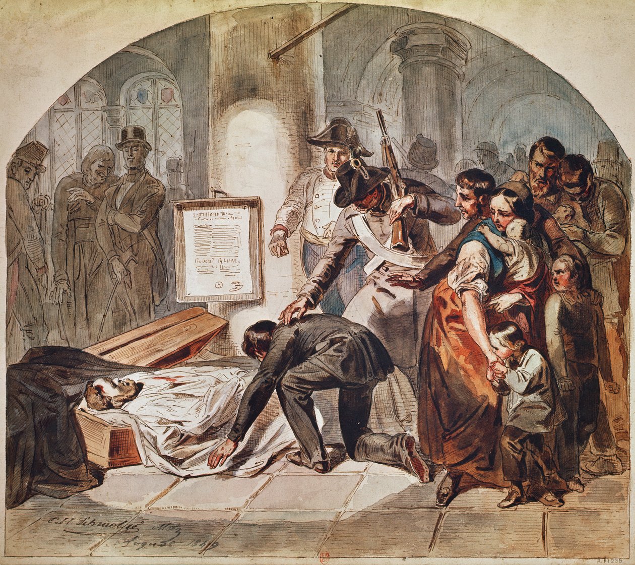Begrafenis van de democratische Robert Blum, doodgeschoten in oktober 1848 in Wenen door Karl Hermann Schmolze