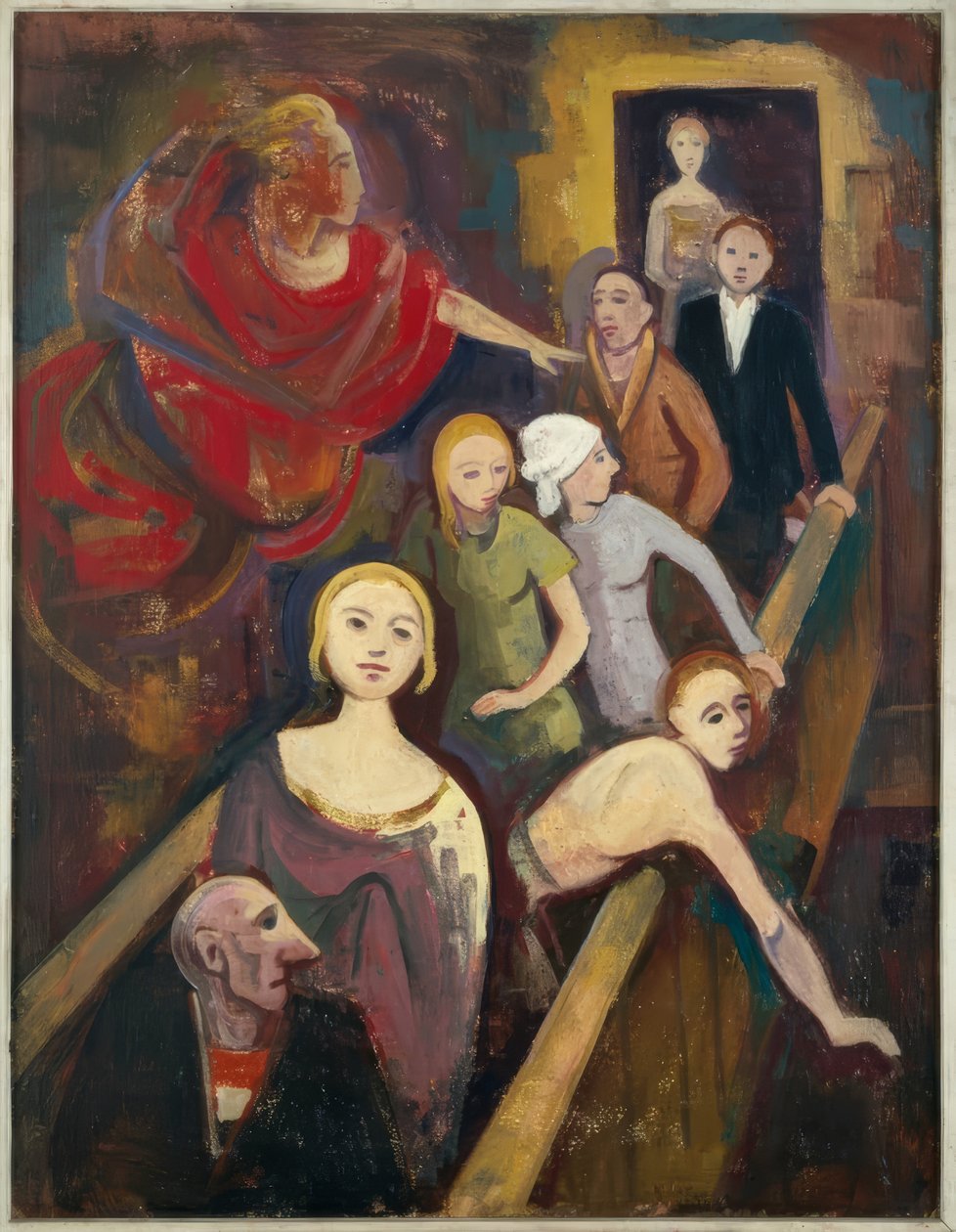 Op de trap met engel door Karl Hofer