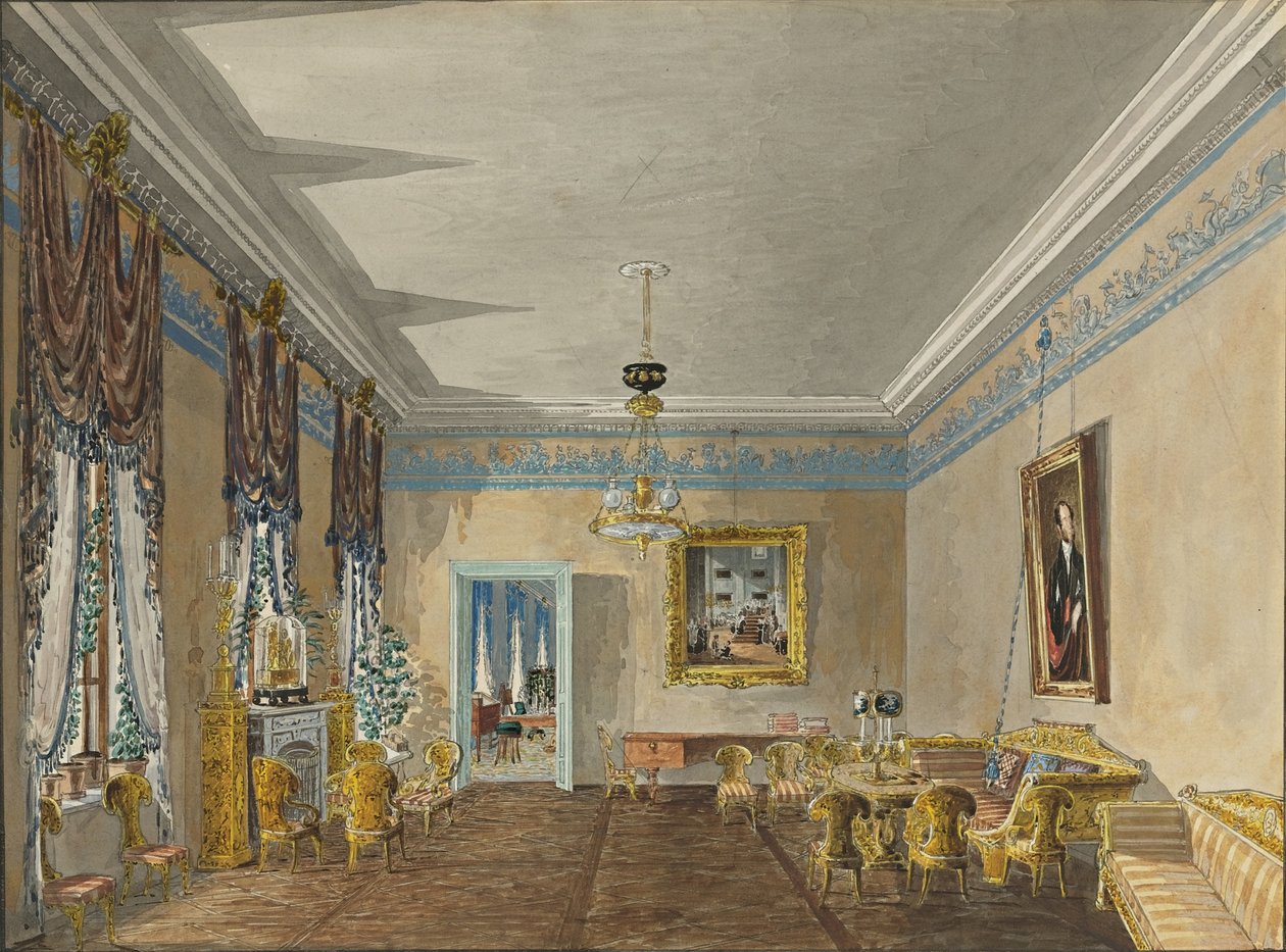 Salon in het huis van prinses Anna Gagarina in Petersburg, 1799 door Karl Ivanovich Kolmann