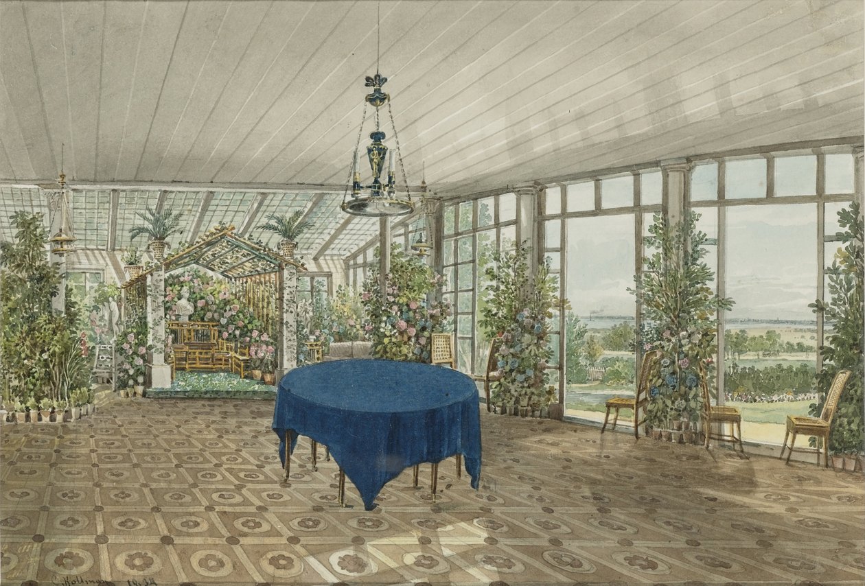 Wintertuin in het Pavlino-landgoed van Vielgorsky, 1834 door Karl Ivanovich Kolmann