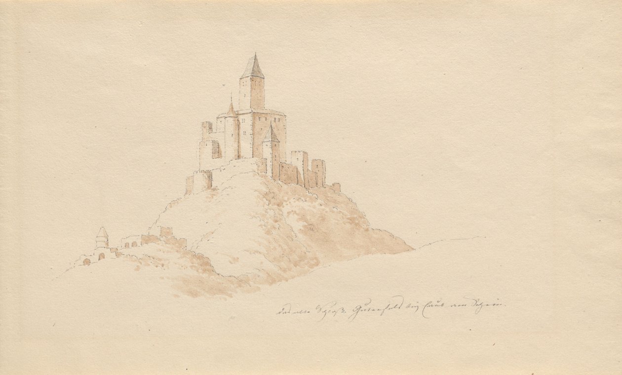 Het oude kasteel Gutenfels bij Kaub aan de Rijn door Karl Julius Von Leypold