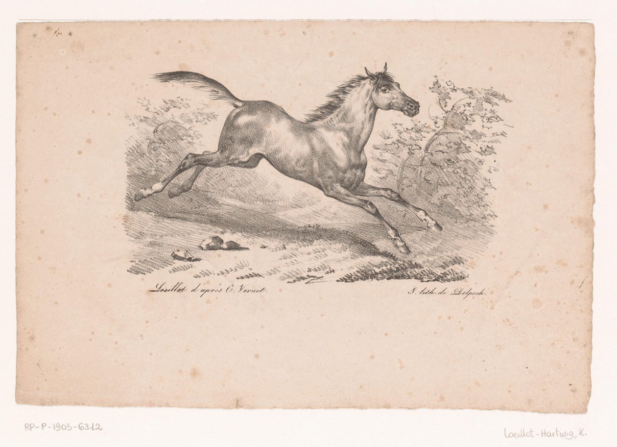 Galopperend paard in landschap door Karl Loeillot Hartwig