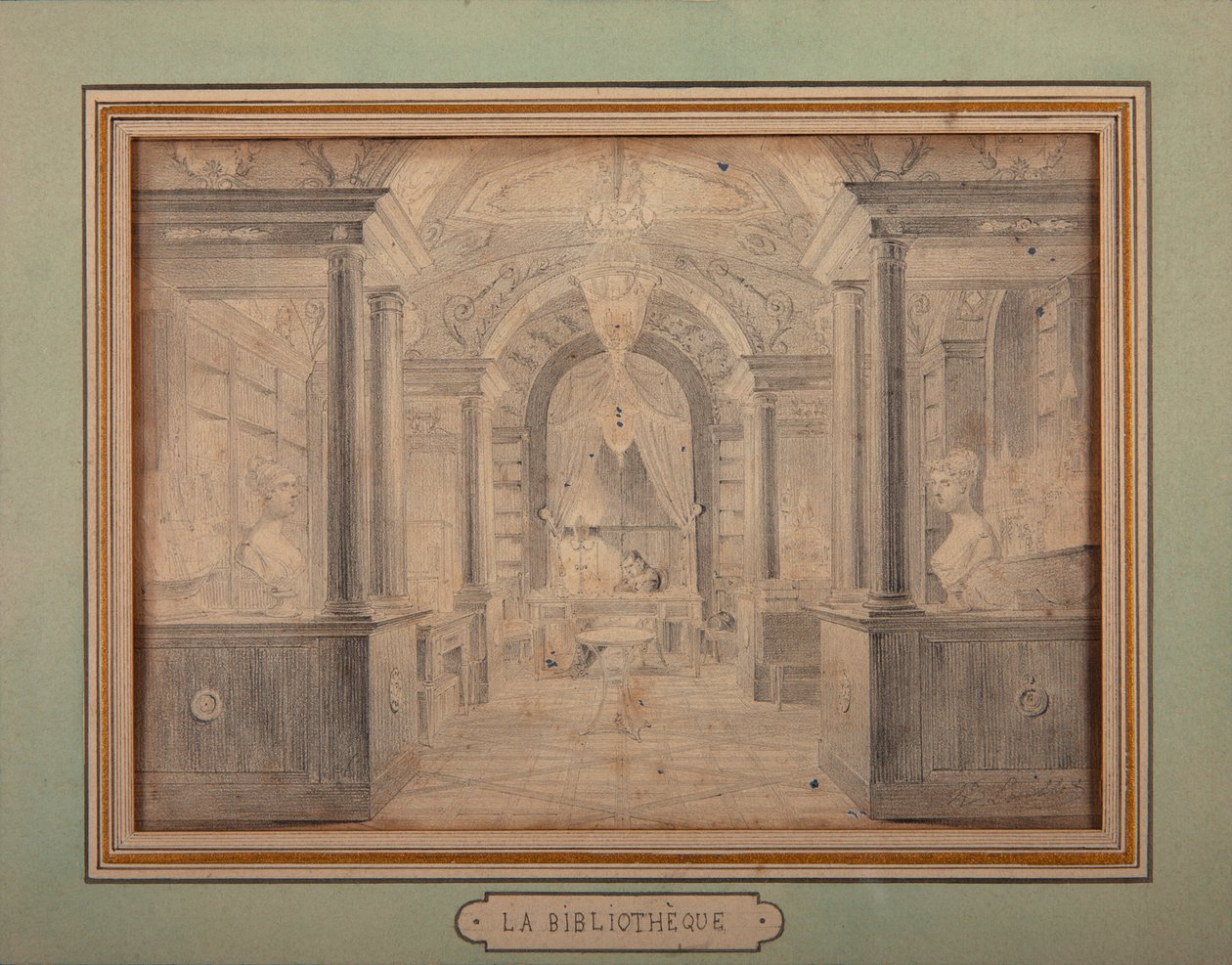 Napoleon aan het werk in de bibliotheek van het Kasteel van Malmaison, c.1806 door Karl Loeillot Hartwig