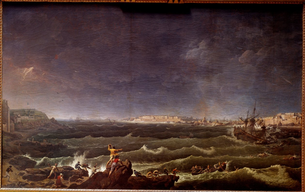 Storm in de haven van Saint Malo door Karl Ludwig Hackert