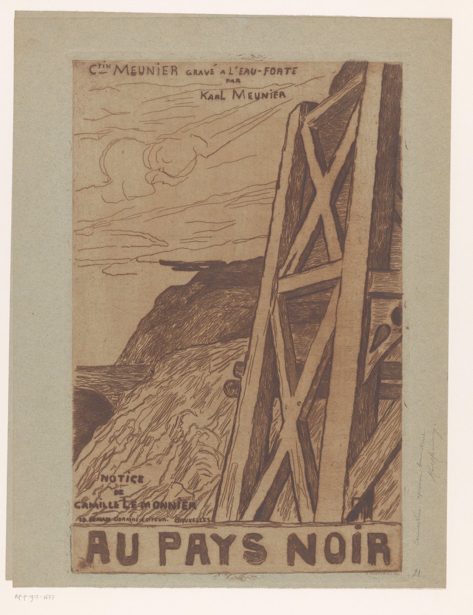 Berglandschap met industriële constructie door Karl Meunier
