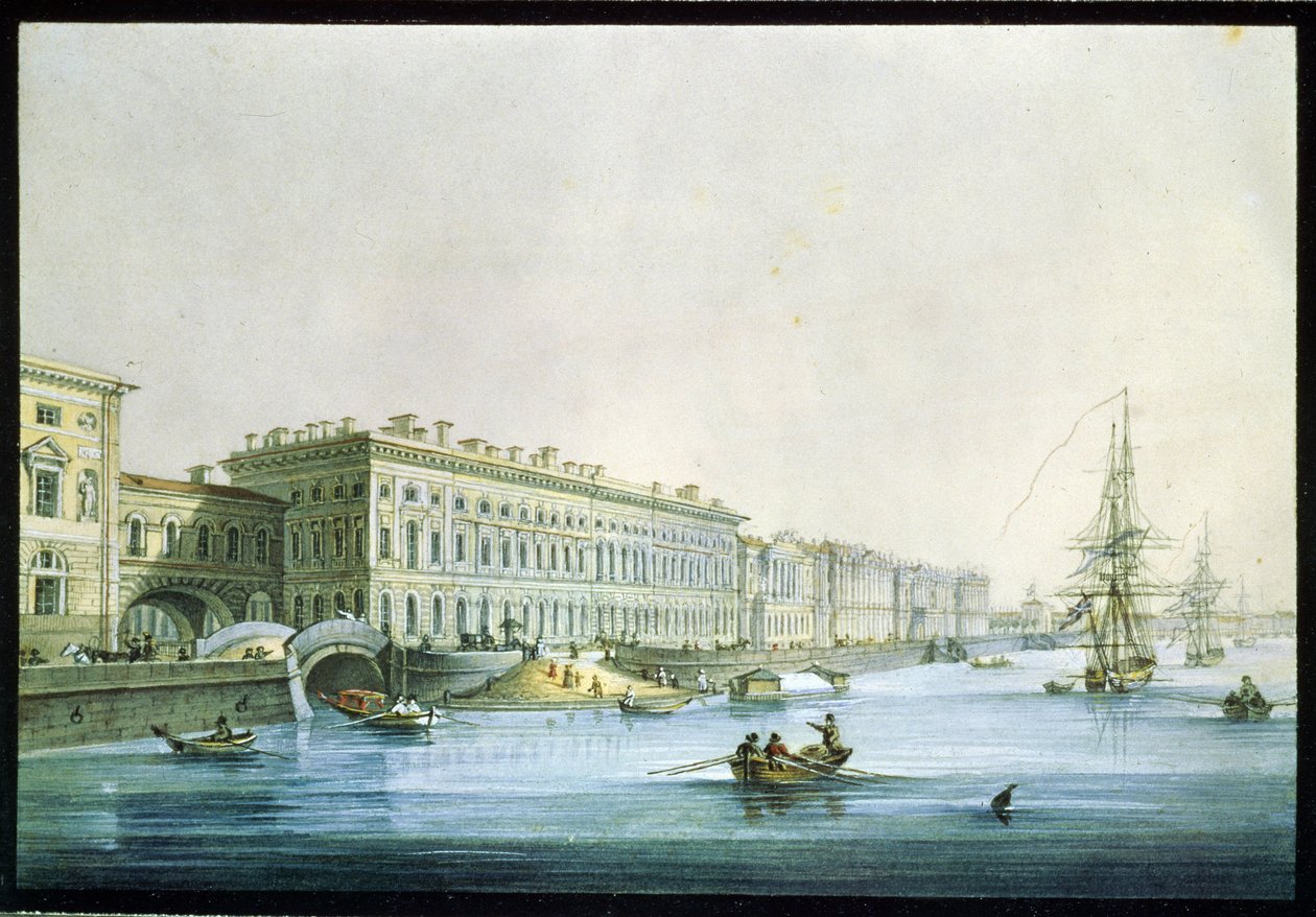 Uitzicht op de paleiskade in Sint-Petersburg door Karl Pavlovich Beggrov