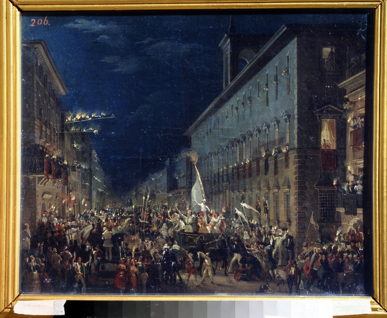 Politieke manifestatie in Rome (Italië) - Schilderij van Karl Pavlovich Briullov (1799-1852) door Karl Pavlovich Bryullov