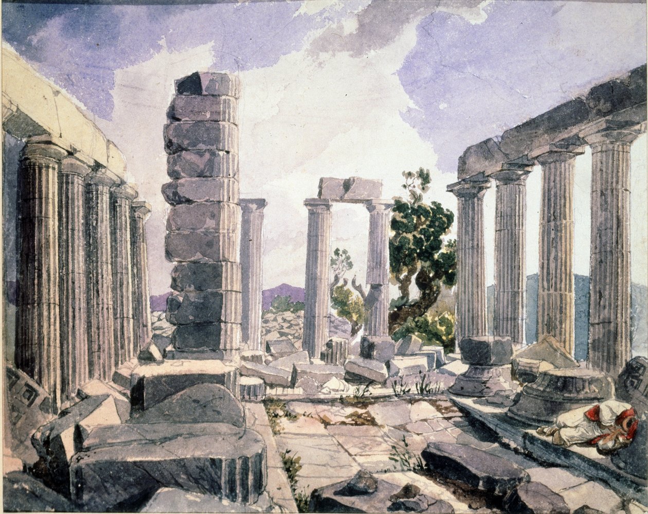 Zicht op de Tempel van Apollo Epicurius in Bassae door Karl Pavlovich Bryullov