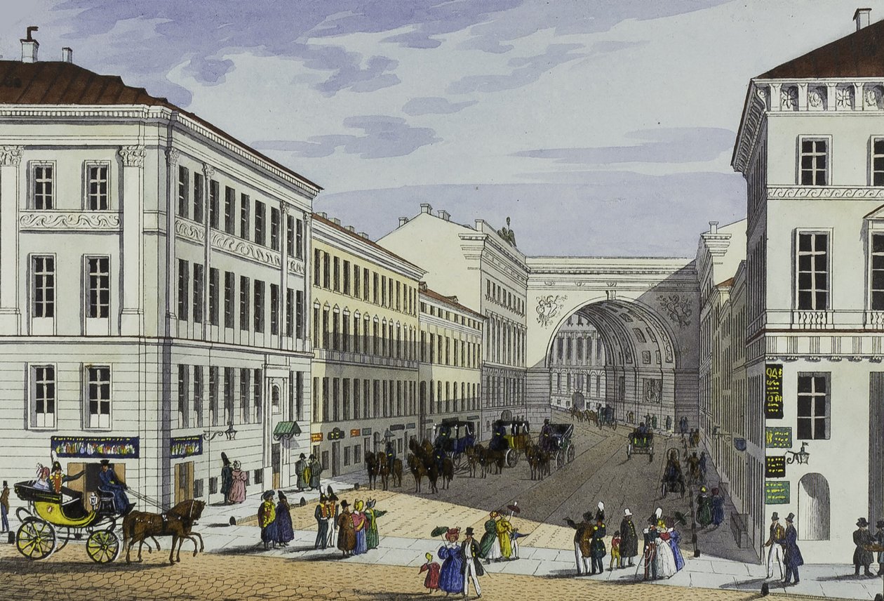 Millionnaya-straat en Kotomin-huis in Sint-Petersburg, eerste helft van de 19e eeuw door Karl Petrovich Beggrov