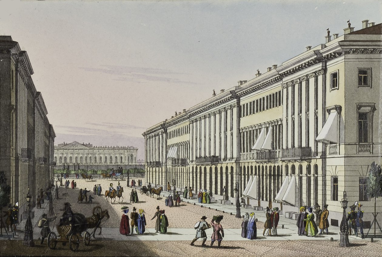 De Mikhailovskaya Straat met uitzicht op het Michael Paleis in Sint-Petersburg, eerste helft van de 19e eeuw door Karl Petrovich Beggrov