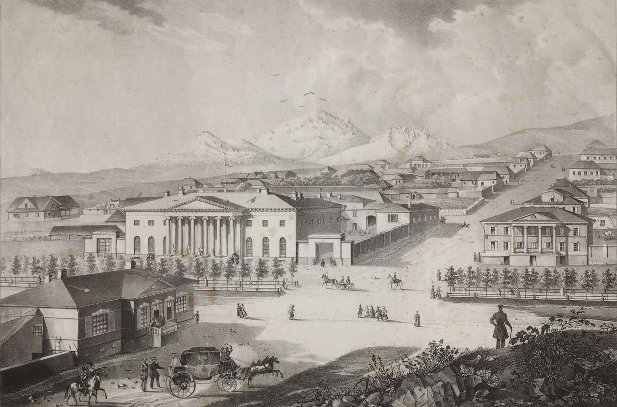 Uitzicht op het hotel en het centrum van Pyatigorsk door Karl Petrovich Beggrov