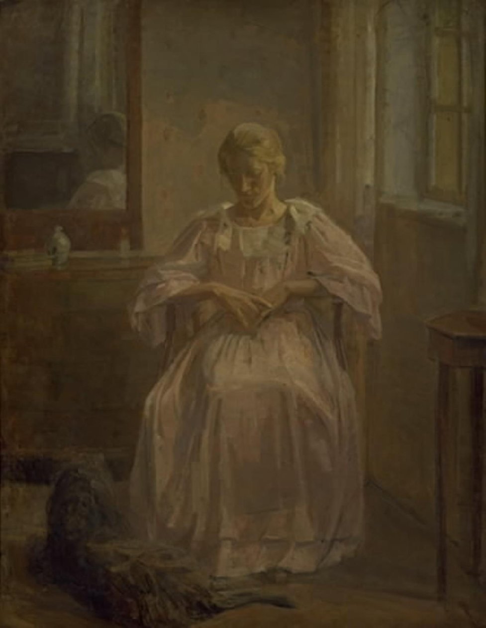 Een jong meisje, Sophie Lofthus, met een hond door Karl Schou