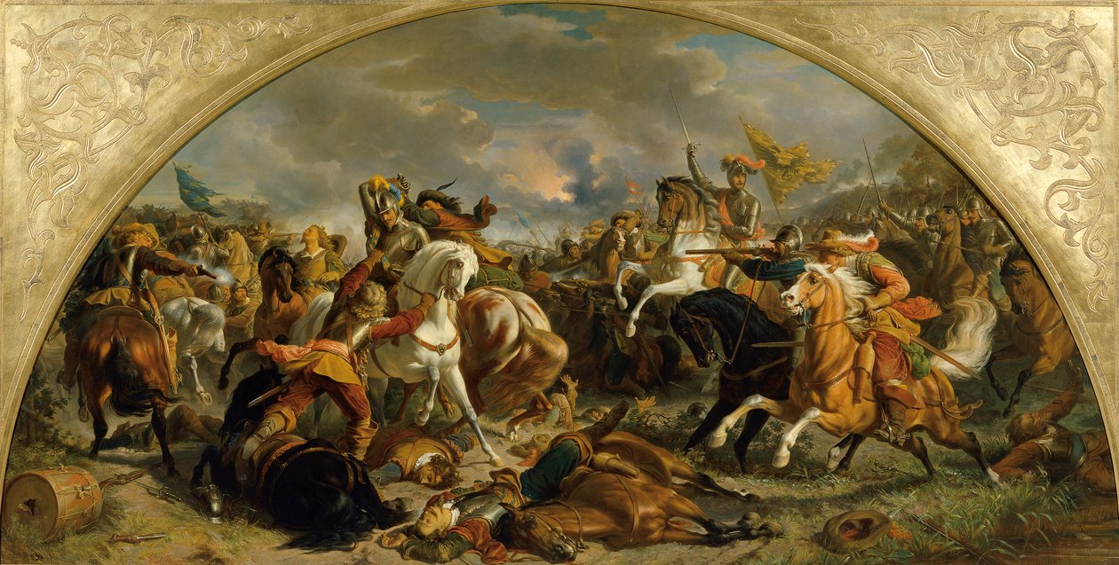 De overwinning van het Oostenrijkse leger op de Zweden bij Nördlingen 1634 door Karl von Blaas
